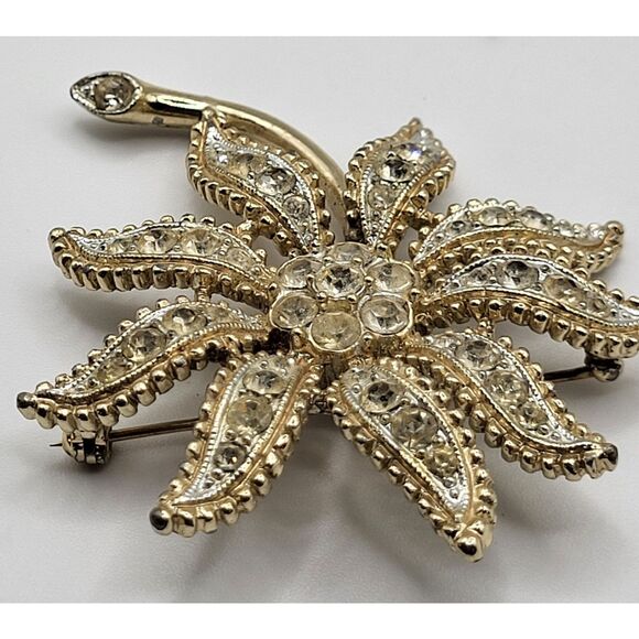 Vintage EMMONS Bezel Set White Gold Tone Flower Brooch Pin 2.5in - Picture 2 of 6